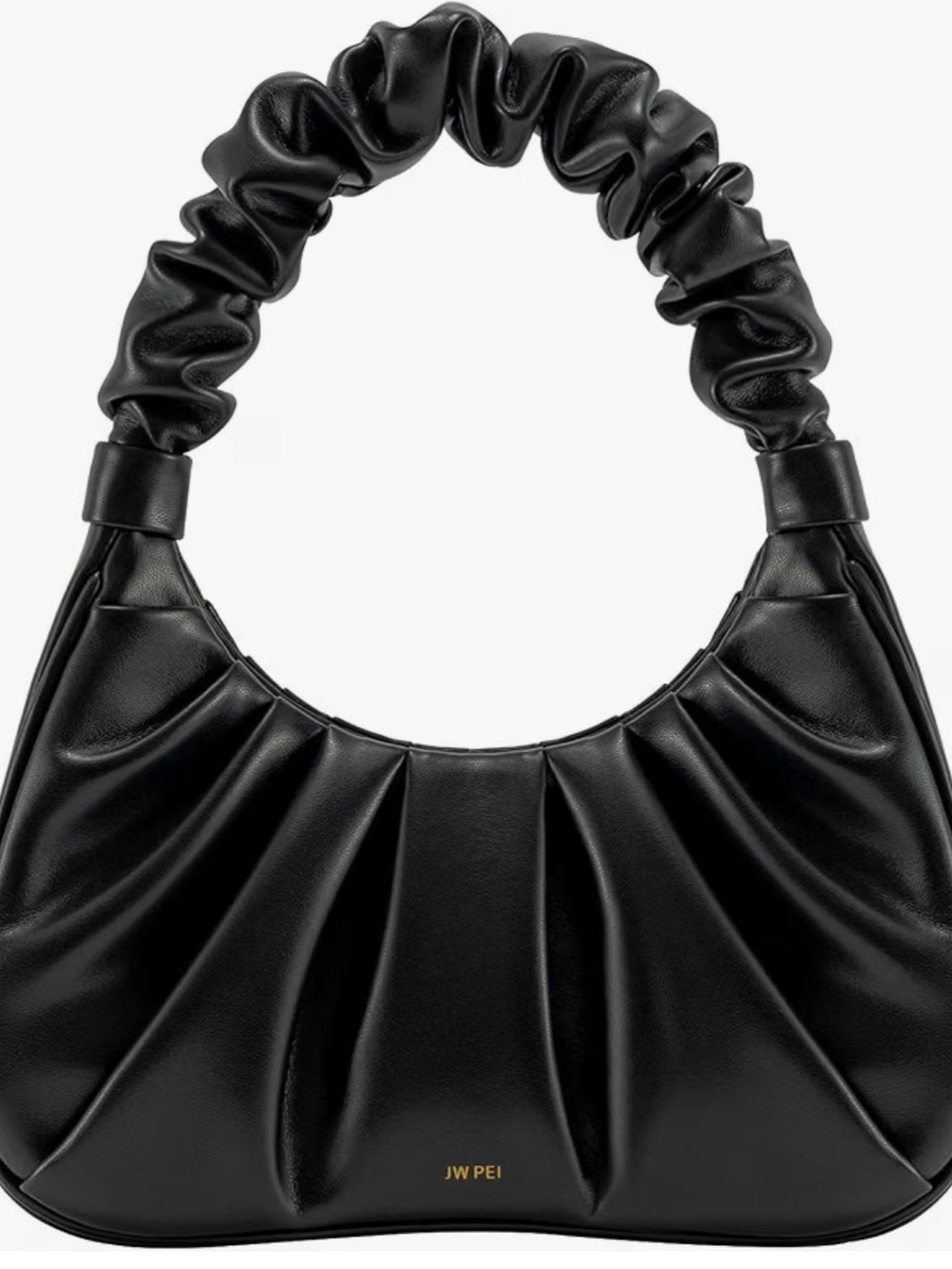 New JW PEI Black Ruched-Handle Shoulder Bag with Pleated Front Detail